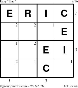 The grouppuzzles.com Easy Eric puzzle for Wednesday September 23, 2026, suitable for printing, with all 2 steps marked
