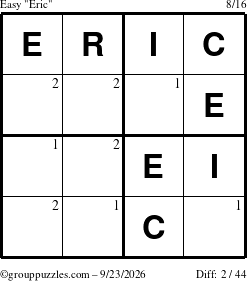 The grouppuzzles.com Easy Eric puzzle for Wednesday September 23, 2026 with the first 2 steps marked
