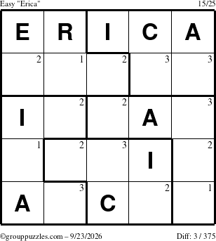 The grouppuzzles.com Easy Erica puzzle for Wednesday September 23, 2026 with the first 3 steps marked