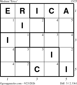 The grouppuzzles.com Medium Erica puzzle for Wednesday September 23, 2026, suitable for printing, with all 5 steps marked