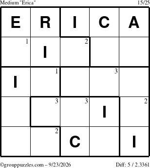 The grouppuzzles.com Medium Erica puzzle for Wednesday September 23, 2026 with the first 3 steps marked