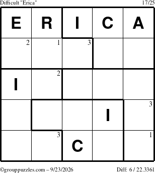The grouppuzzles.com Difficult Erica puzzle for Wednesday September 23, 2026 with the first 3 steps marked