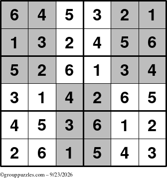 The grouppuzzles.com Answer grid for the SuperSudoku-Junior puzzle for Wednesday September 23, 2026