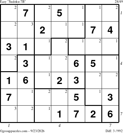 The grouppuzzles.com Easy Sudoku-7B puzzle for Wednesday September 23, 2026 with all 3 steps marked