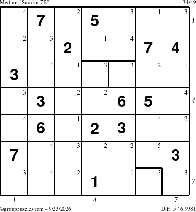 The grouppuzzles.com Medium Sudoku-7B puzzle for Wednesday September 23, 2026 with all 5 steps marked