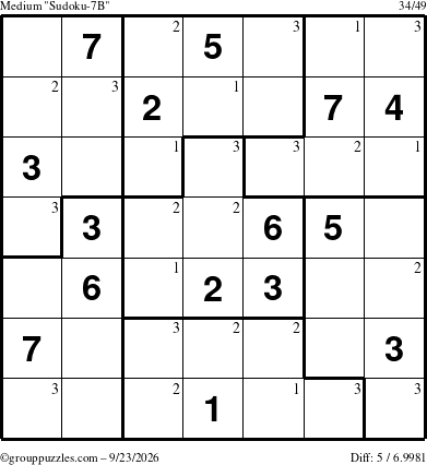 The grouppuzzles.com Medium Sudoku-7B puzzle for Wednesday September 23, 2026 with the first 3 steps marked