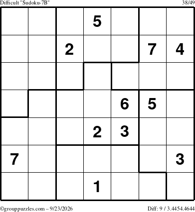 The grouppuzzles.com Difficult Sudoku-7B puzzle for Wednesday September 23, 2026