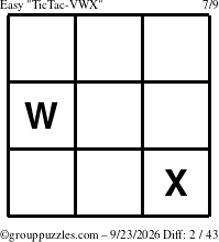 The grouppuzzles.com Easy TicTac-VWX puzzle for Wednesday September 23, 2026