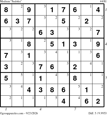The grouppuzzles.com Medium Sudoku puzzle for Wednesday September 23, 2026 with all 5 steps marked