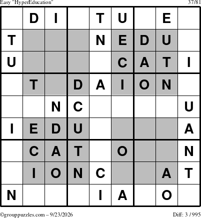 The grouppuzzles.com Easy HyperEducation-i23 puzzle for Wednesday September 23, 2026