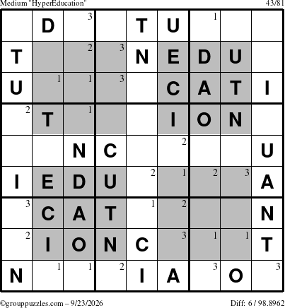 The grouppuzzles.com Medium HyperEducation-i23 puzzle for Wednesday September 23, 2026 with the first 3 steps marked