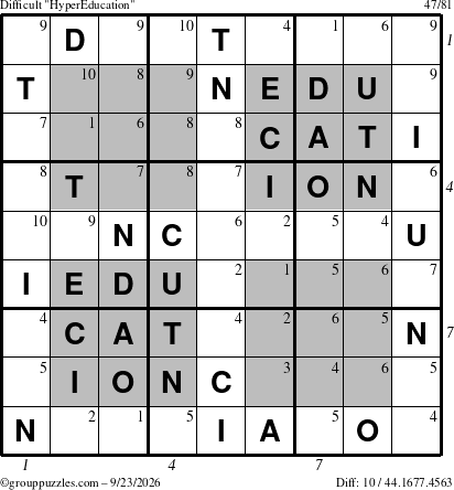 The grouppuzzles.com Difficult HyperEducation-i23 puzzle for Wednesday September 23, 2026 with all 10 steps marked