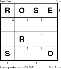 The grouppuzzles.com Easy Rose puzzle for Saturday April 18, 2026, suitable for printing, with all 2 steps marked