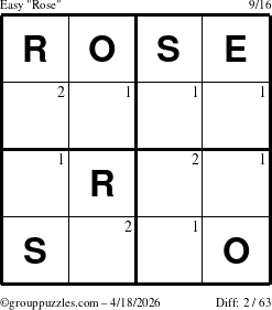 The grouppuzzles.com Easy Rose puzzle for Saturday April 18, 2026 with the first 2 steps marked