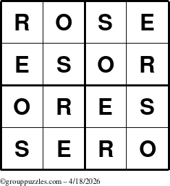 The grouppuzzles.com Answer grid for the Rose puzzle for Saturday April 18, 2026