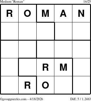 The grouppuzzles.com Medium Roman puzzle for Saturday April 18, 2026