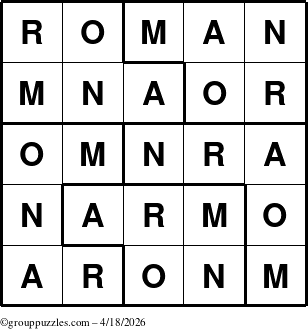 The grouppuzzles.com Answer grid for the Roman puzzle for Saturday April 18, 2026