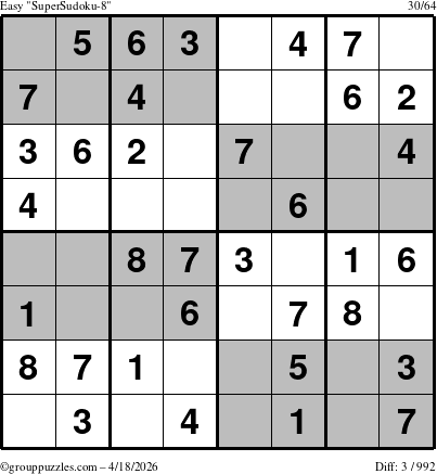 The grouppuzzles.com Easy SuperSudoku-8 puzzle for Saturday April 18, 2026