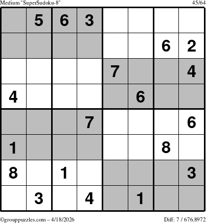 The grouppuzzles.com Medium SuperSudoku-8 puzzle for Saturday April 18, 2026