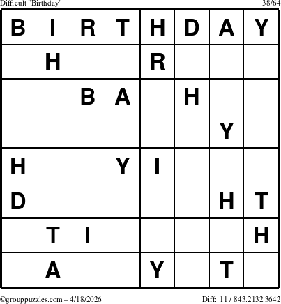 The grouppuzzles.com Difficult Birthday puzzle for Saturday April 18, 2026