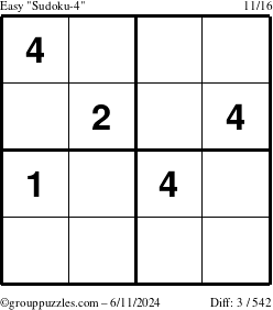 The grouppuzzles.com Easy Sudoku-4 puzzle for Tuesday June 11, 2024