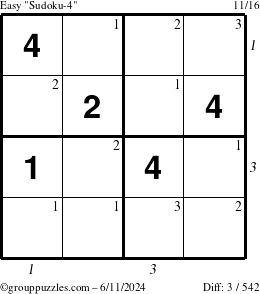 The grouppuzzles.com Easy Sudoku-4 puzzle for Tuesday June 11, 2024 with all 3 steps marked