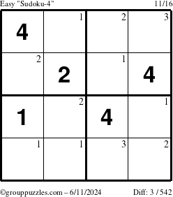 The grouppuzzles.com Easy Sudoku-4 puzzle for Tuesday June 11, 2024 with the first 3 steps marked