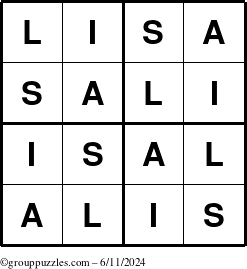 The grouppuzzles.com Answer grid for the Lisa puzzle for Tuesday June 11, 2024