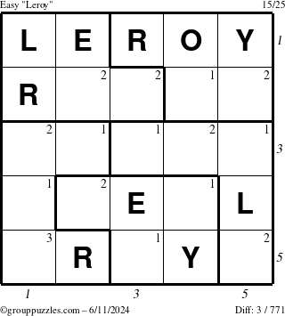 The grouppuzzles.com Easy Leroy puzzle for Tuesday June 11, 2024 with all 3 steps marked