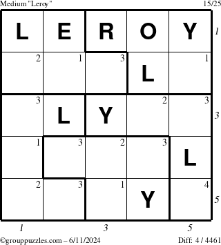 The grouppuzzles.com Medium Leroy puzzle for Tuesday June 11, 2024 with all 4 steps marked