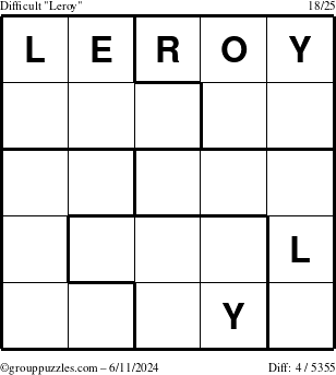 The grouppuzzles.com Difficult Leroy puzzle for Tuesday June 11, 2024