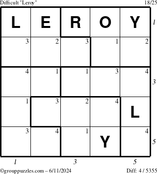 The grouppuzzles.com Difficult Leroy puzzle for Tuesday June 11, 2024 with all 4 steps marked