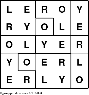 The grouppuzzles.com Answer grid for the Leroy puzzle for Tuesday June 11, 2024