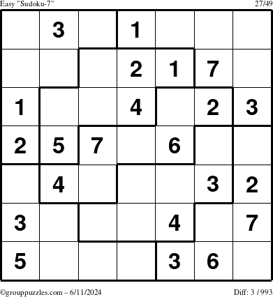 The grouppuzzles.com Easy Sudoku-7 puzzle for Tuesday June 11, 2024