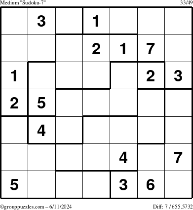 The grouppuzzles.com Medium Sudoku-7 puzzle for Tuesday June 11, 2024