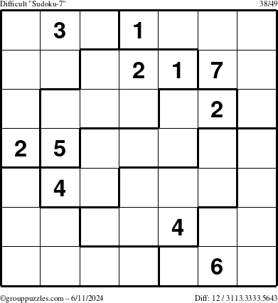 The grouppuzzles.com Difficult Sudoku-7 puzzle for Tuesday June 11, 2024