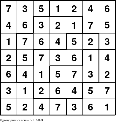 The grouppuzzles.com Answer grid for the Sudoku-7 puzzle for Tuesday June 11, 2024