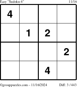 The grouppuzzles.com Easy Sudoku-4 puzzle for Saturday November 16, 2024