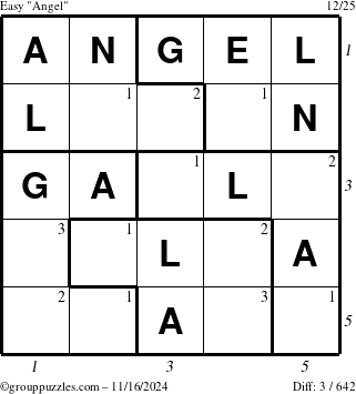 The grouppuzzles.com Easy Angel puzzle for Saturday November 16, 2024 with all 3 steps marked