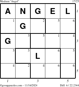 The grouppuzzles.com Medium Angel puzzle for Saturday November 16, 2024 with all 6 steps marked