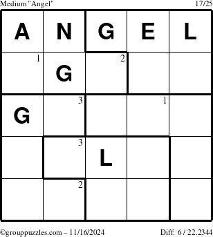 The grouppuzzles.com Medium Angel puzzle for Saturday November 16, 2024 with the first 3 steps marked