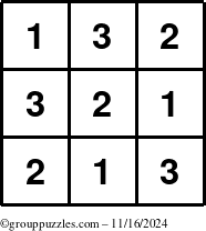 The grouppuzzles.com Answer grid for the TicTac-123 puzzle for Saturday November 16, 2024