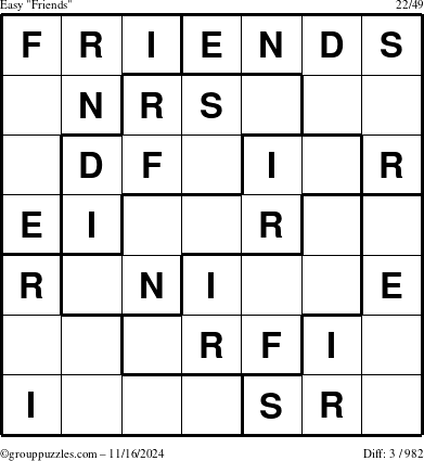 The grouppuzzles.com Easy Friends puzzle for Saturday November 16, 2024