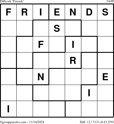 The grouppuzzles.com Difficult Friends puzzle for Saturday November 16, 2024