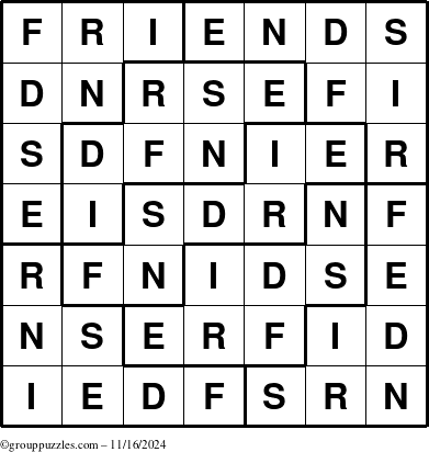 The grouppuzzles.com Answer grid for the Friends puzzle for Saturday November 16, 2024