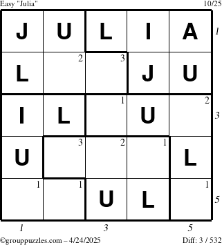The grouppuzzles.com Easy Julia puzzle for Thursday April 24, 2025 with all 3 steps marked
