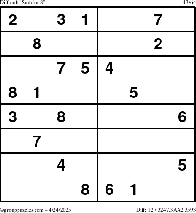 The grouppuzzles.com Difficult Sudoku-8 puzzle for Thursday April 24, 2025