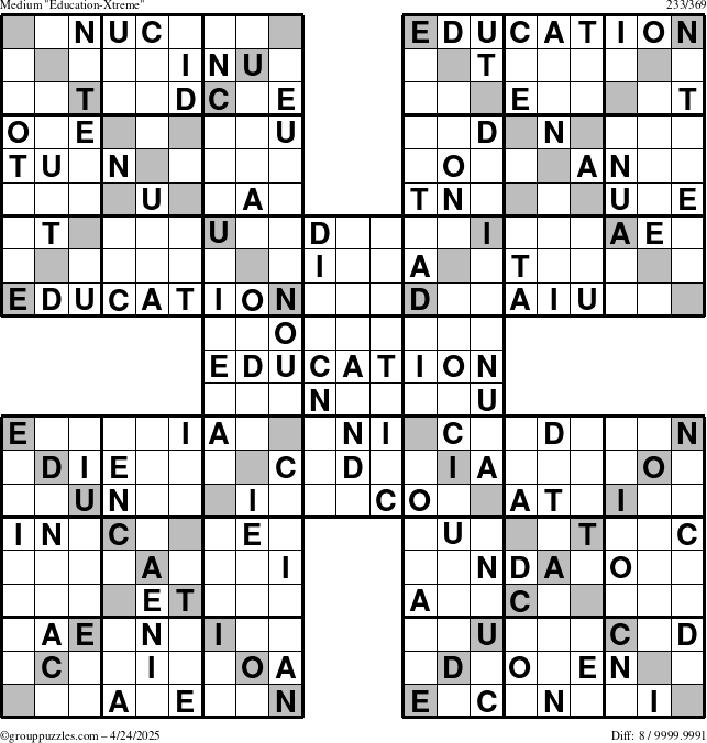 The grouppuzzles.com Medium Education-Xtreme puzzle for Thursday April 24, 2025