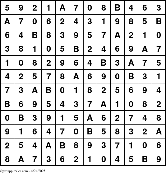 The grouppuzzles.com Answer grid for the Sudoku-12up puzzle for Thursday April 24, 2025