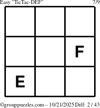 The grouppuzzles.com Easy TicTac-DEF puzzle for Tuesday October 21, 2025